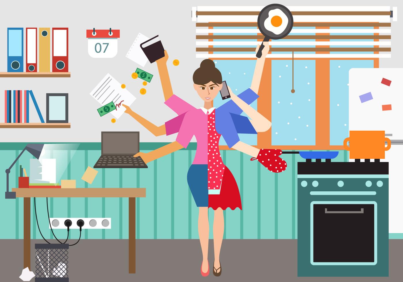 Woman in multitasking situation vector